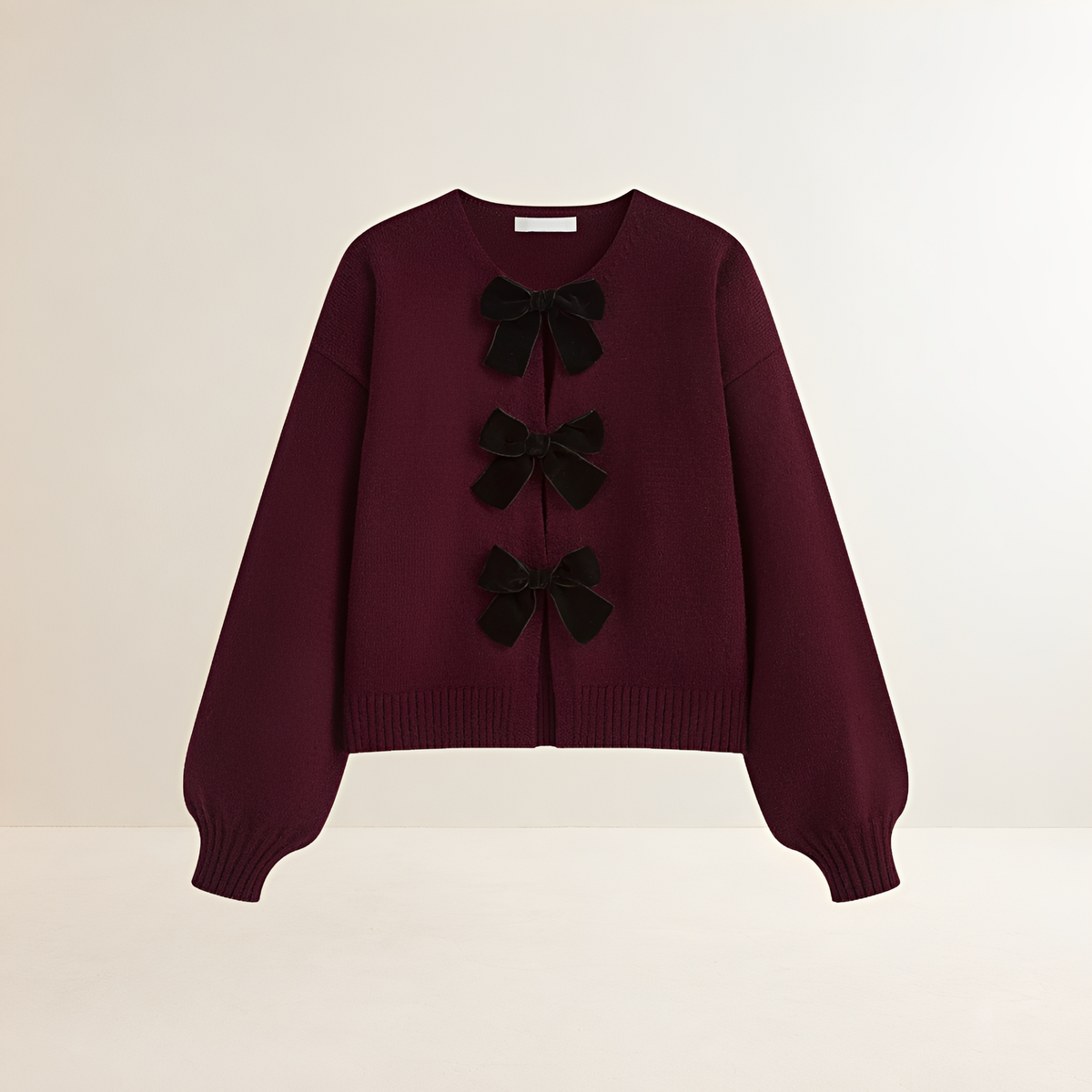 Cardigan femme à manches lanternes, détails nœud, coupe décontractée