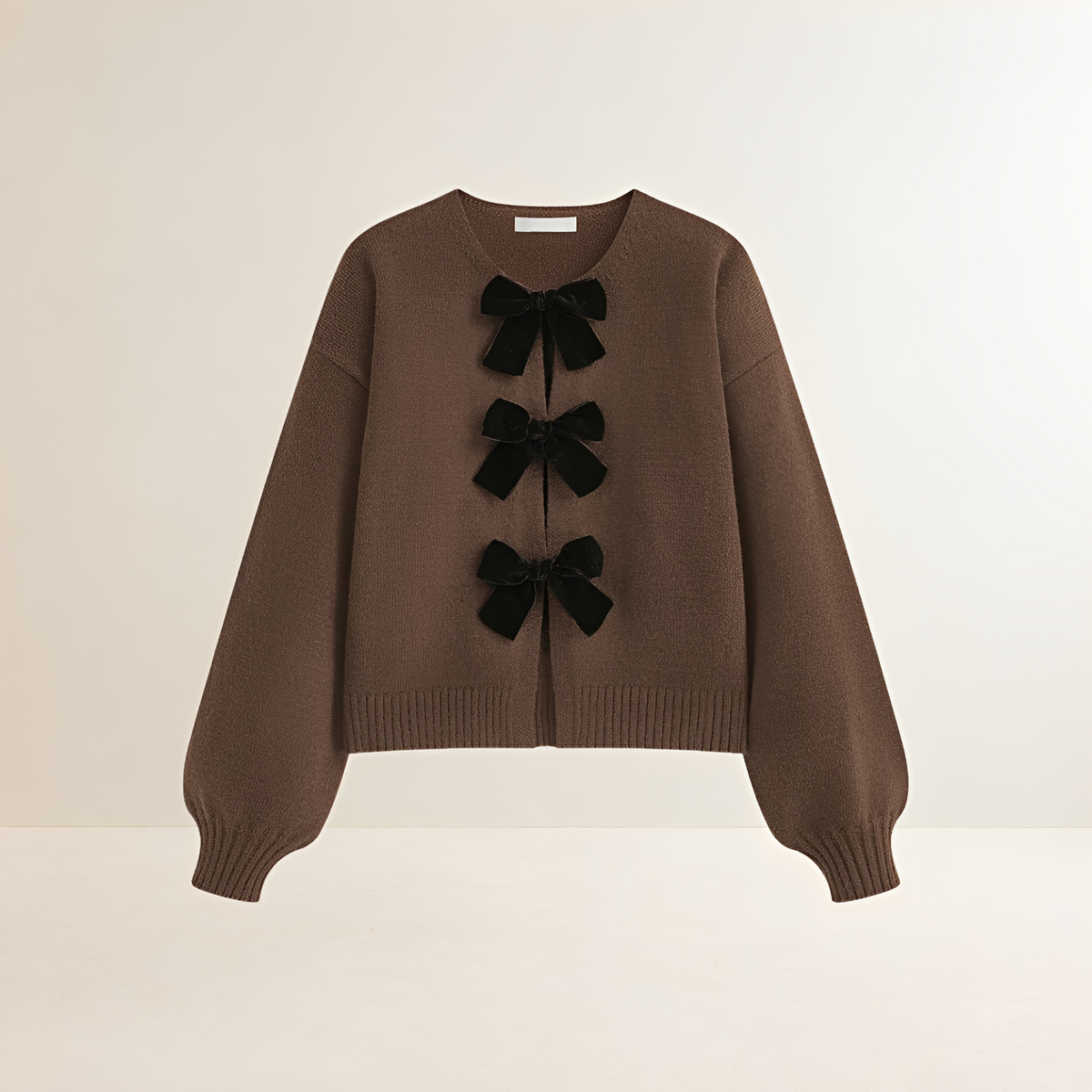 Cardigan femme à manches lanternes, détails nœud, coupe décontractée