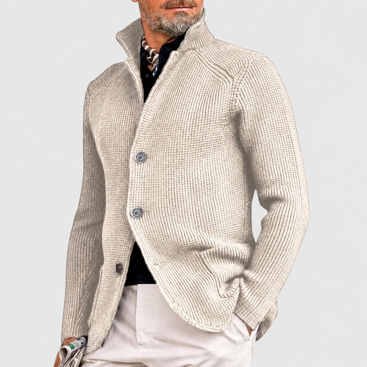 Cardigan homme à bouton, col châle, coupe régulière
