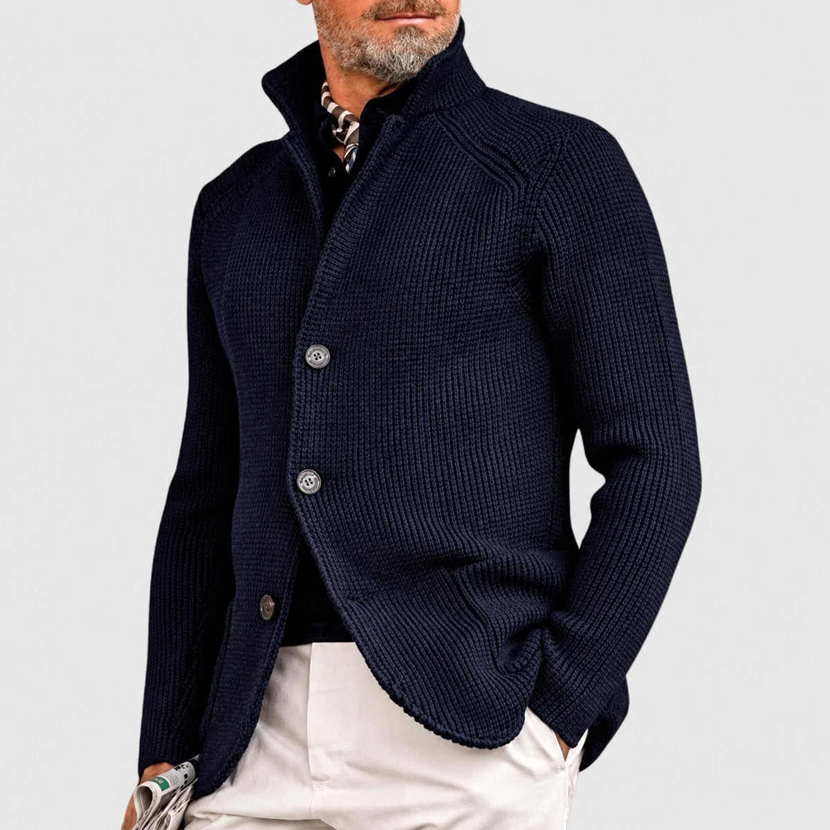 Cardigan homme à bouton, col châle, coupe régulière