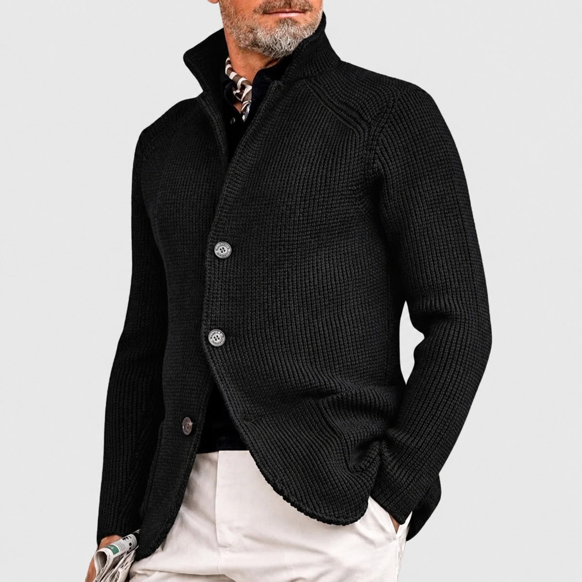 Cardigan homme à bouton, col châle, coupe régulière