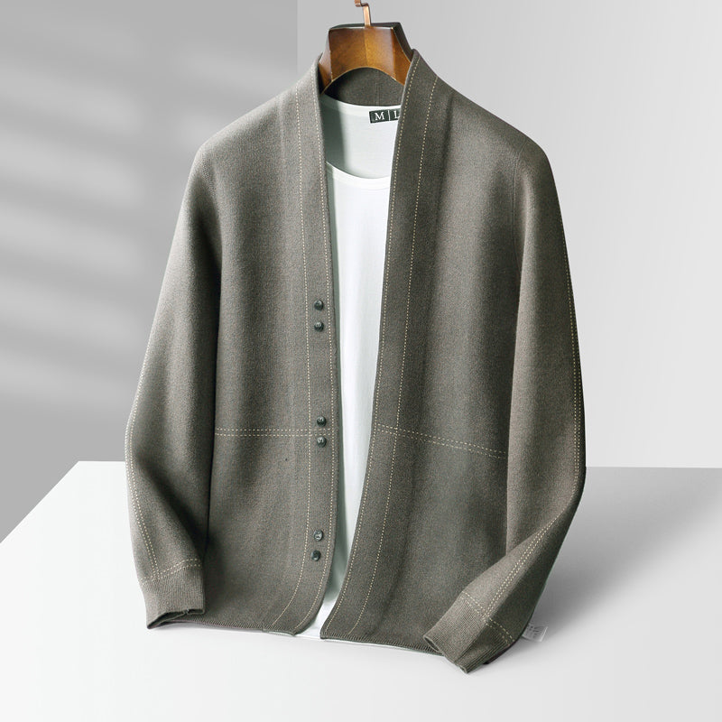 Cardigan homme à boutons avec surpiqûres contrastées et coupe régulière
