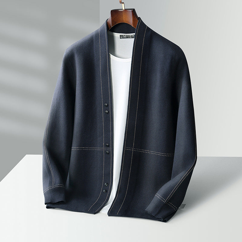 Cardigan homme à boutons avec surpiqûres contrastées et coupe régulière