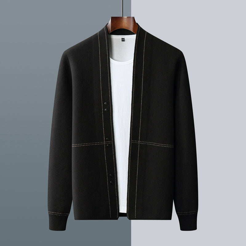 Cardigan homme à boutons avec surpiqûres contrastées et coupe régulière