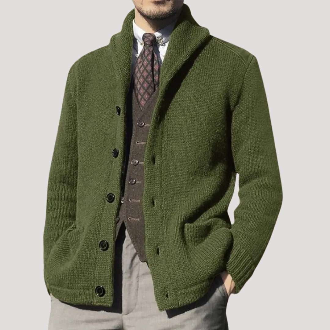 Cardigan homme à col châle avec boutons et coudières en patch