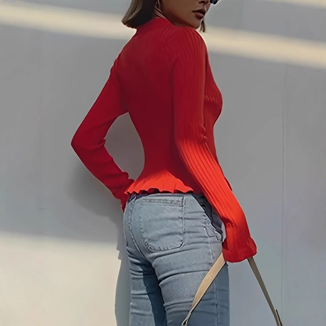 Cardigan pour femmes à boutons, col V, coupe slim, manches longues côtelées
