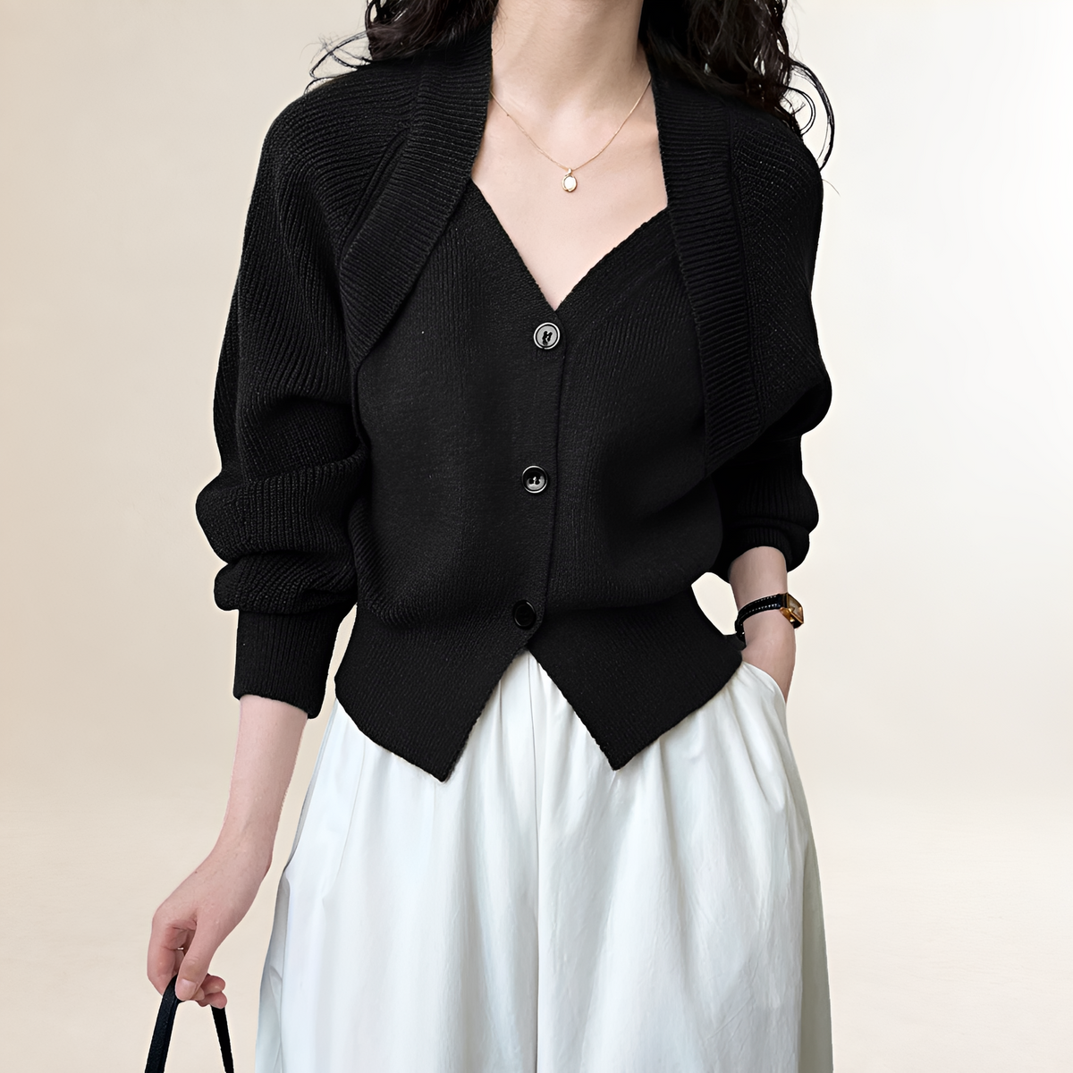 Cardigan pour femmes à col en V fermeture bouton manches longues coupe régulière