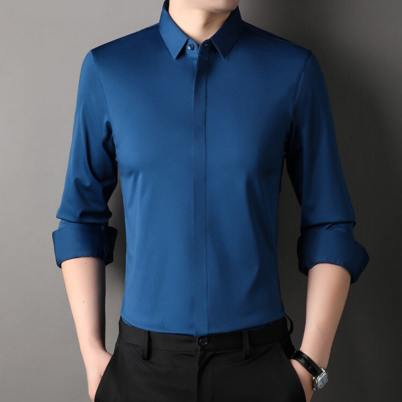 Chemise homme à manches longues coupe moderne avec boutons et poignets roulés