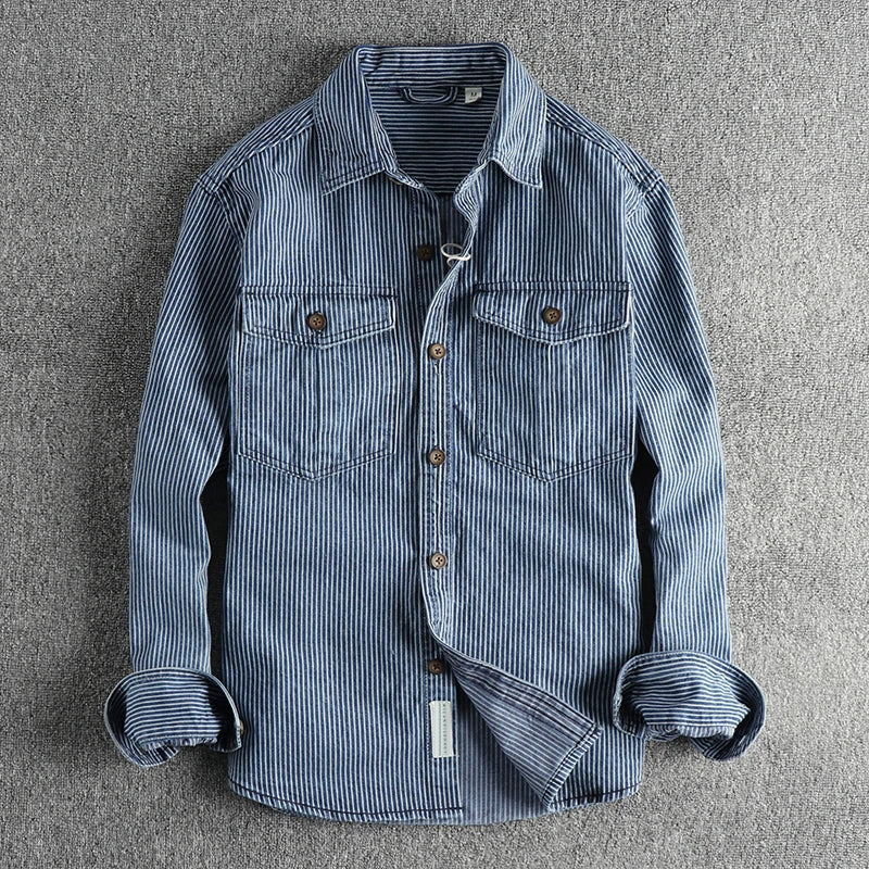 Chemise homme à rayures à manches longues et fermeture bouton