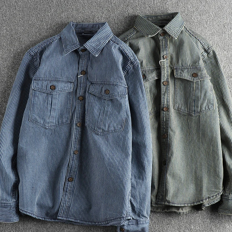 Chemise homme à rayures à manches longues et fermeture bouton