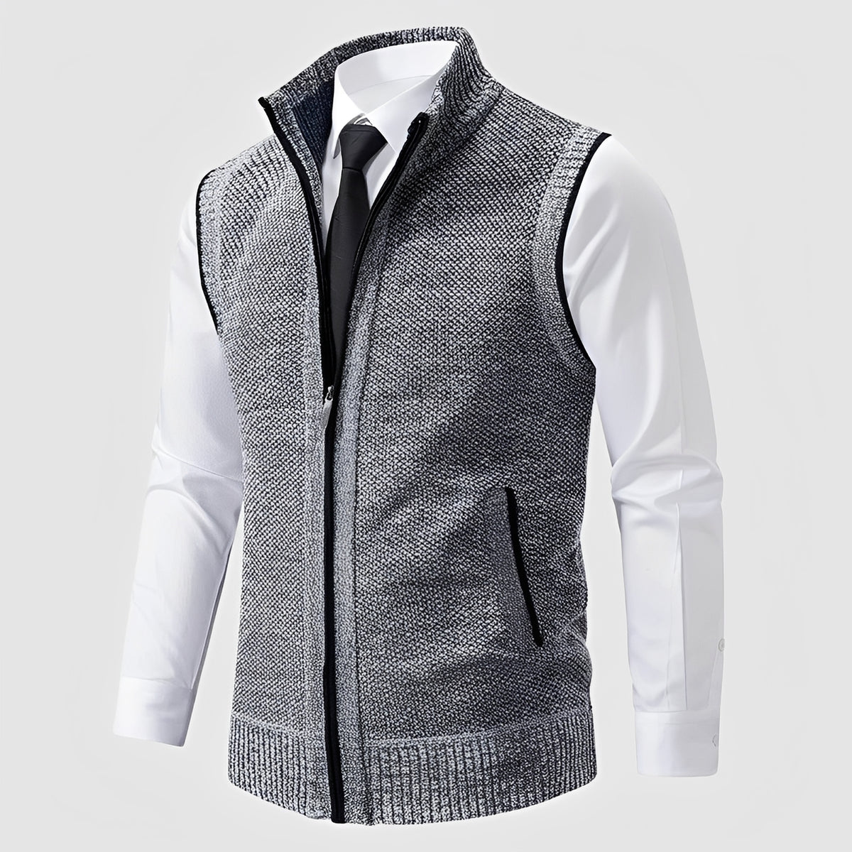 Débardeur homme en maille zippée avec col revers et poches latérales