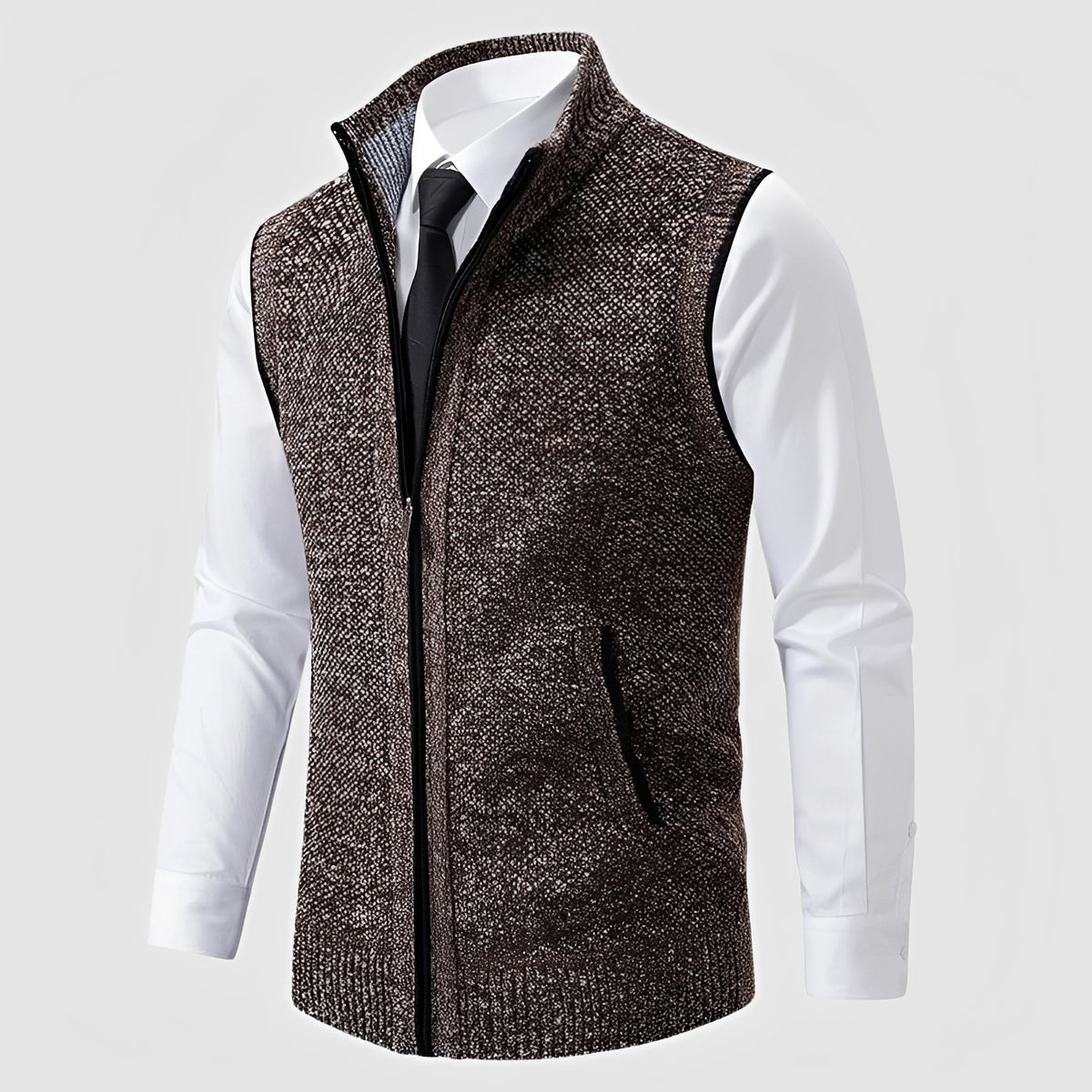 Débardeur homme en maille zippée avec col revers et poches latérales