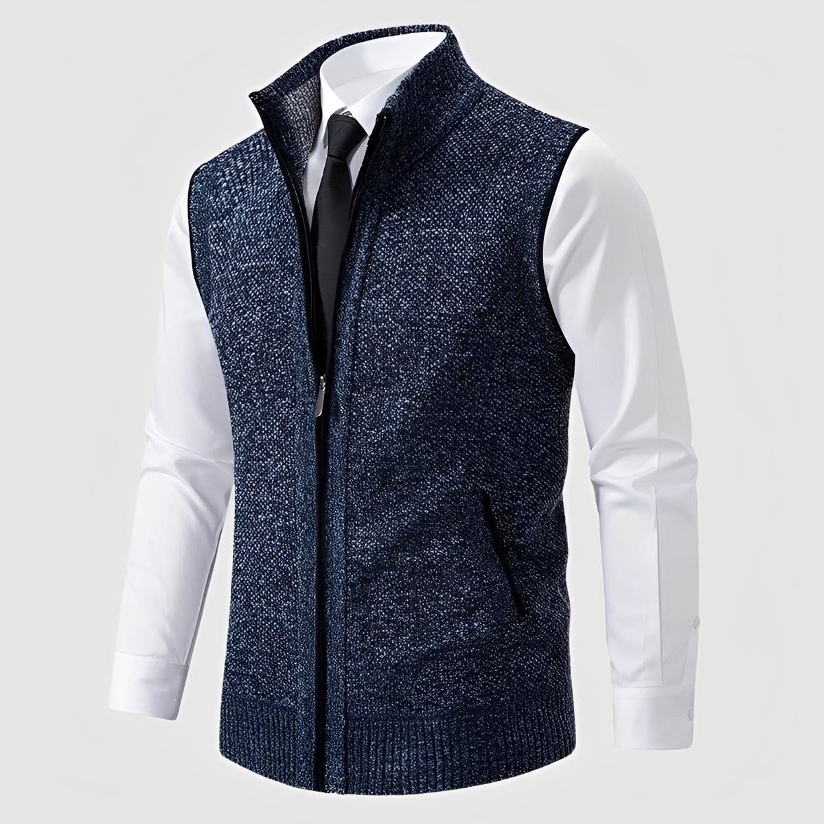 Débardeur homme en maille zippée avec col revers et poches latérales
