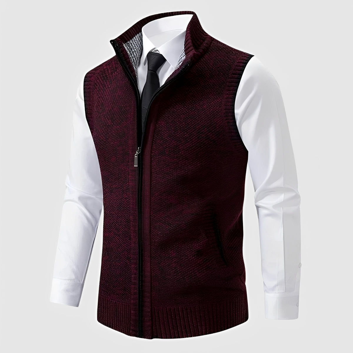 Débardeur homme en maille zippée avec col revers et poches latérales