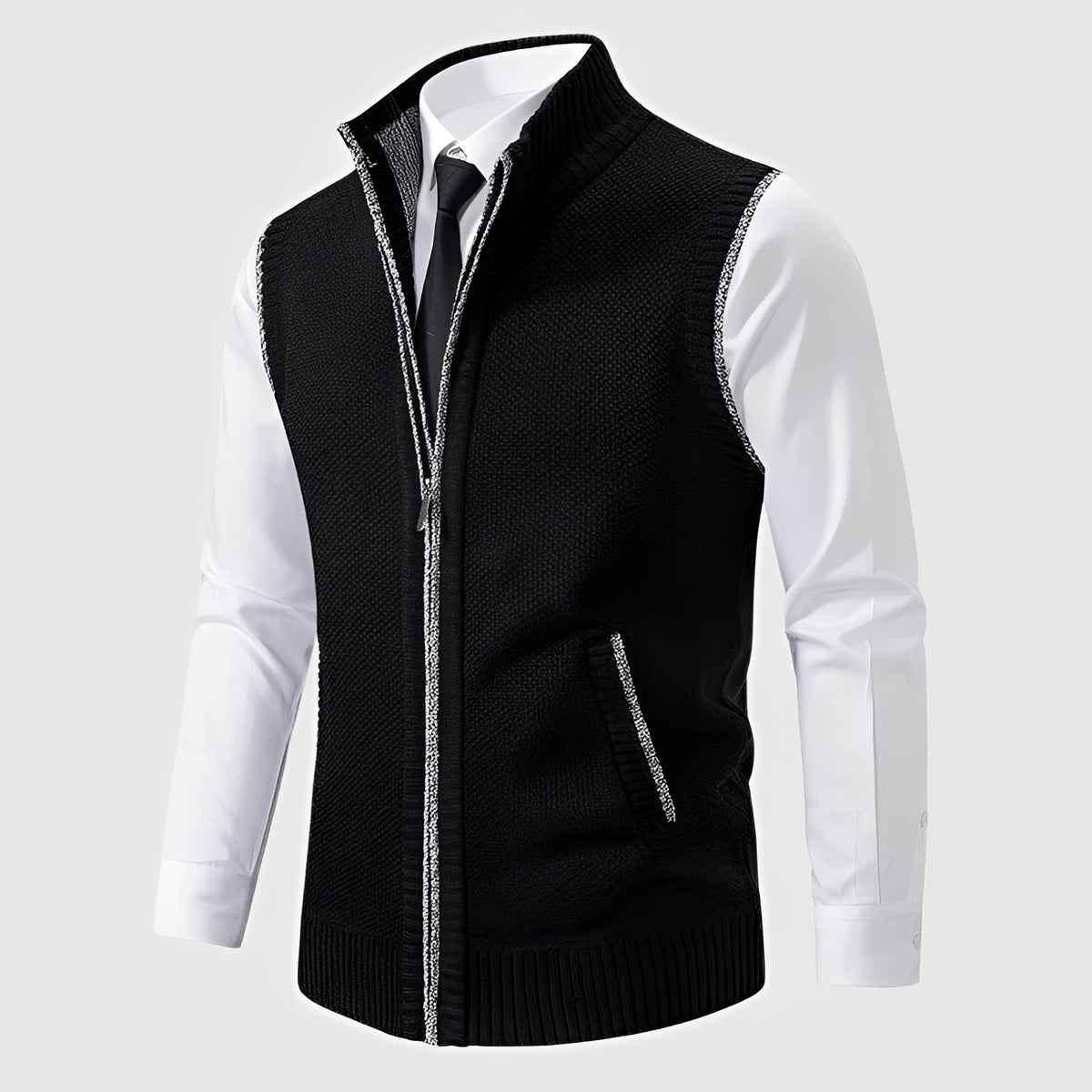 Débardeur homme en maille zippée avec col revers et poches latérales