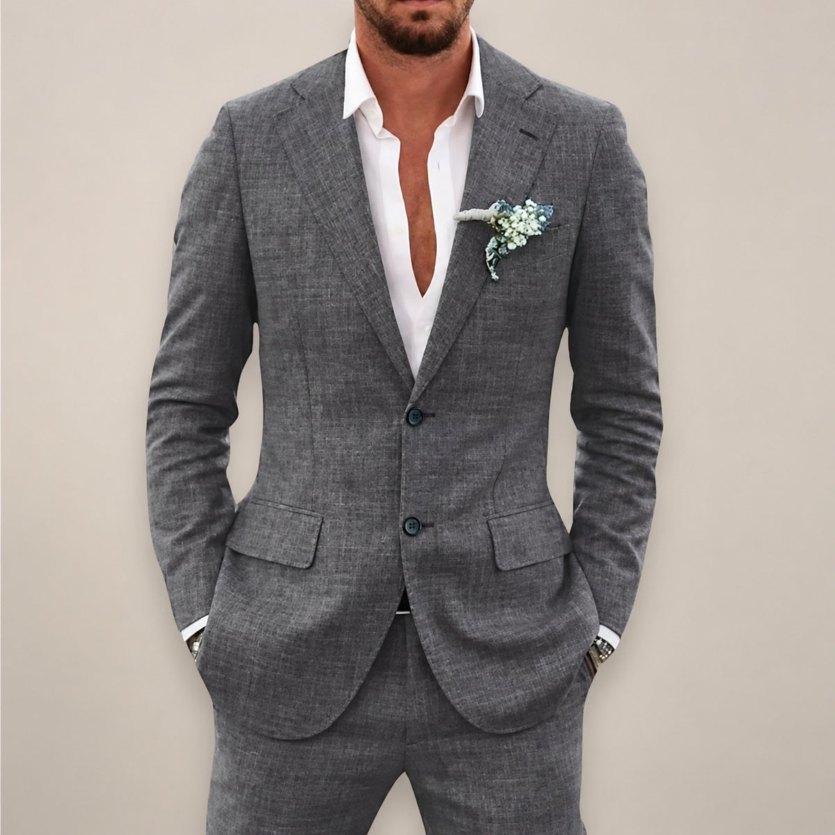 Ensemble costume deux pièces pour homme veste croisée à bouton unique et pantalon tailleur