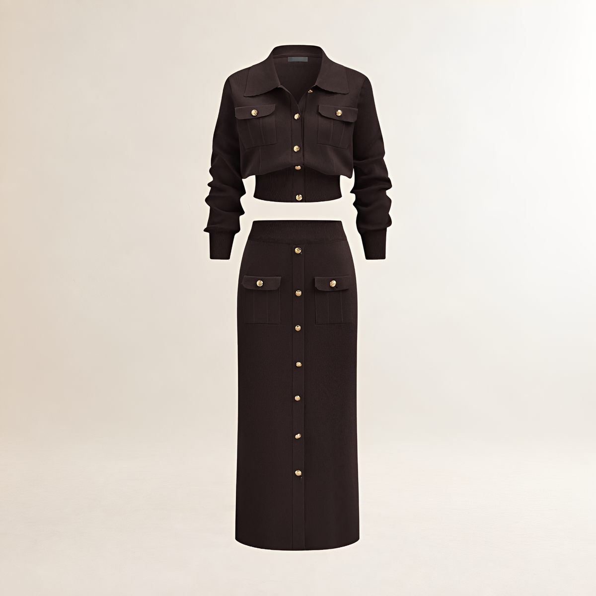 Ensemble de pulls pour femmes cardigan boutonné et jupe midi coupe droite