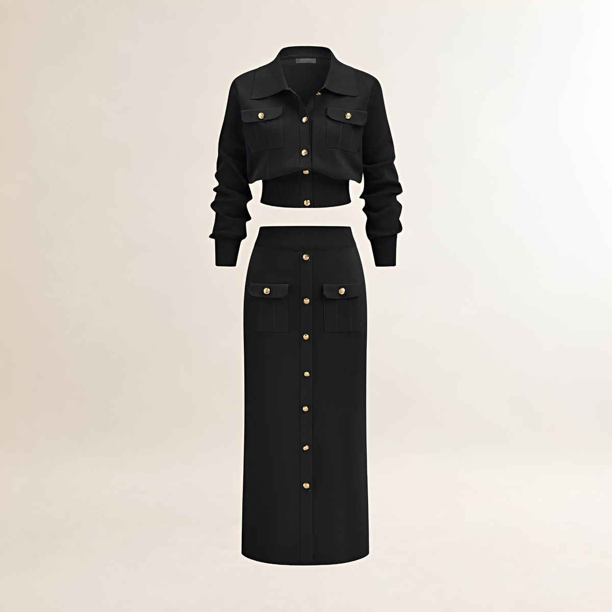 Ensemble de pulls pour femmes cardigan boutonné et jupe midi coupe droite