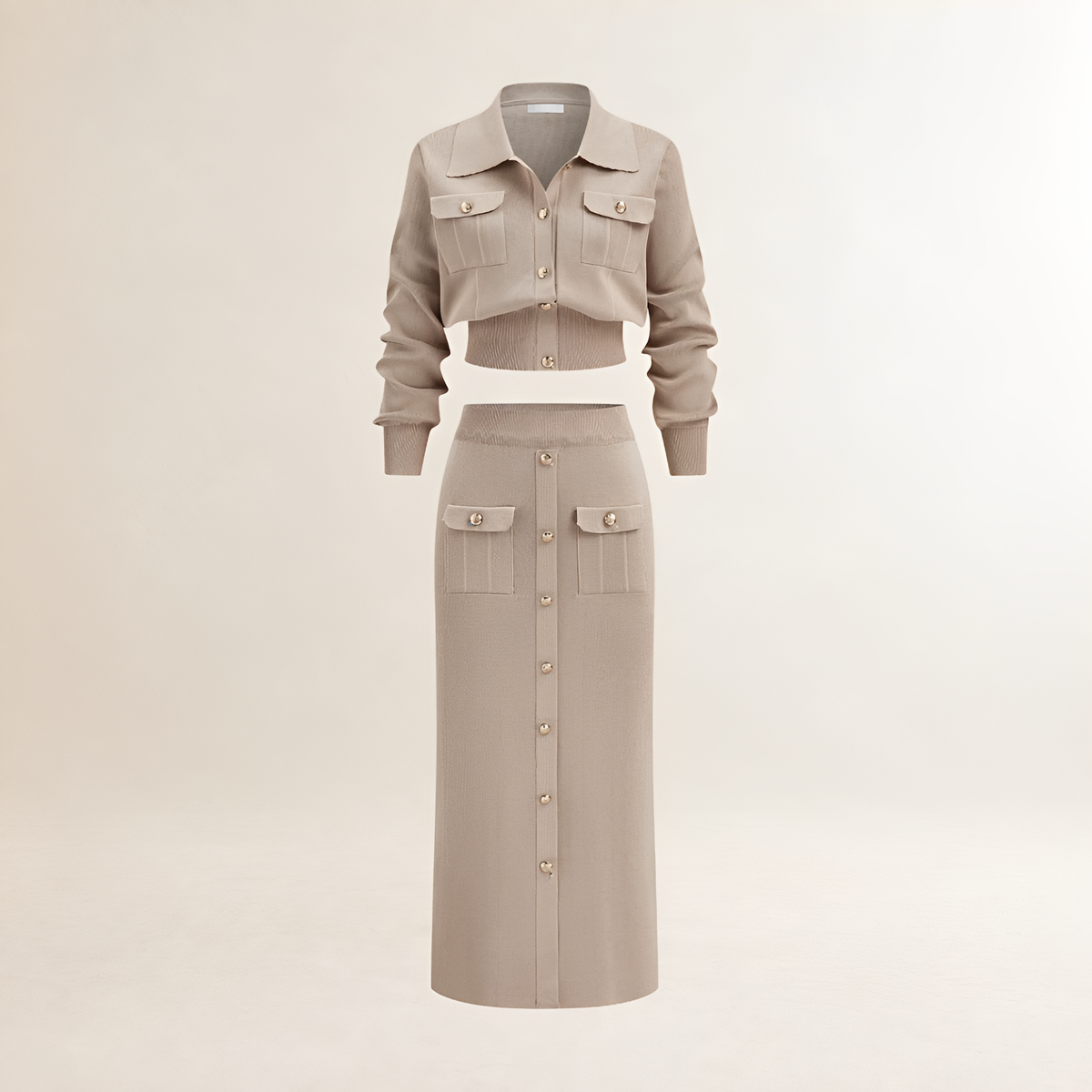 Ensemble de pulls pour femmes cardigan boutonné et jupe midi coupe droite