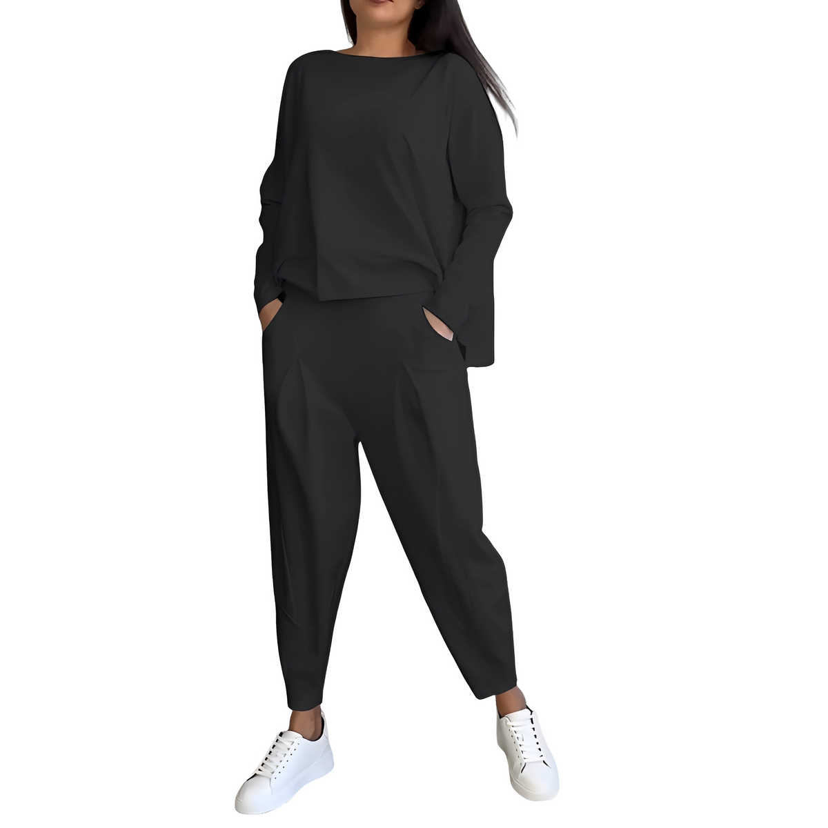 Ensemble femme haut à manches longues et pantalon ajusté coupe décontractée