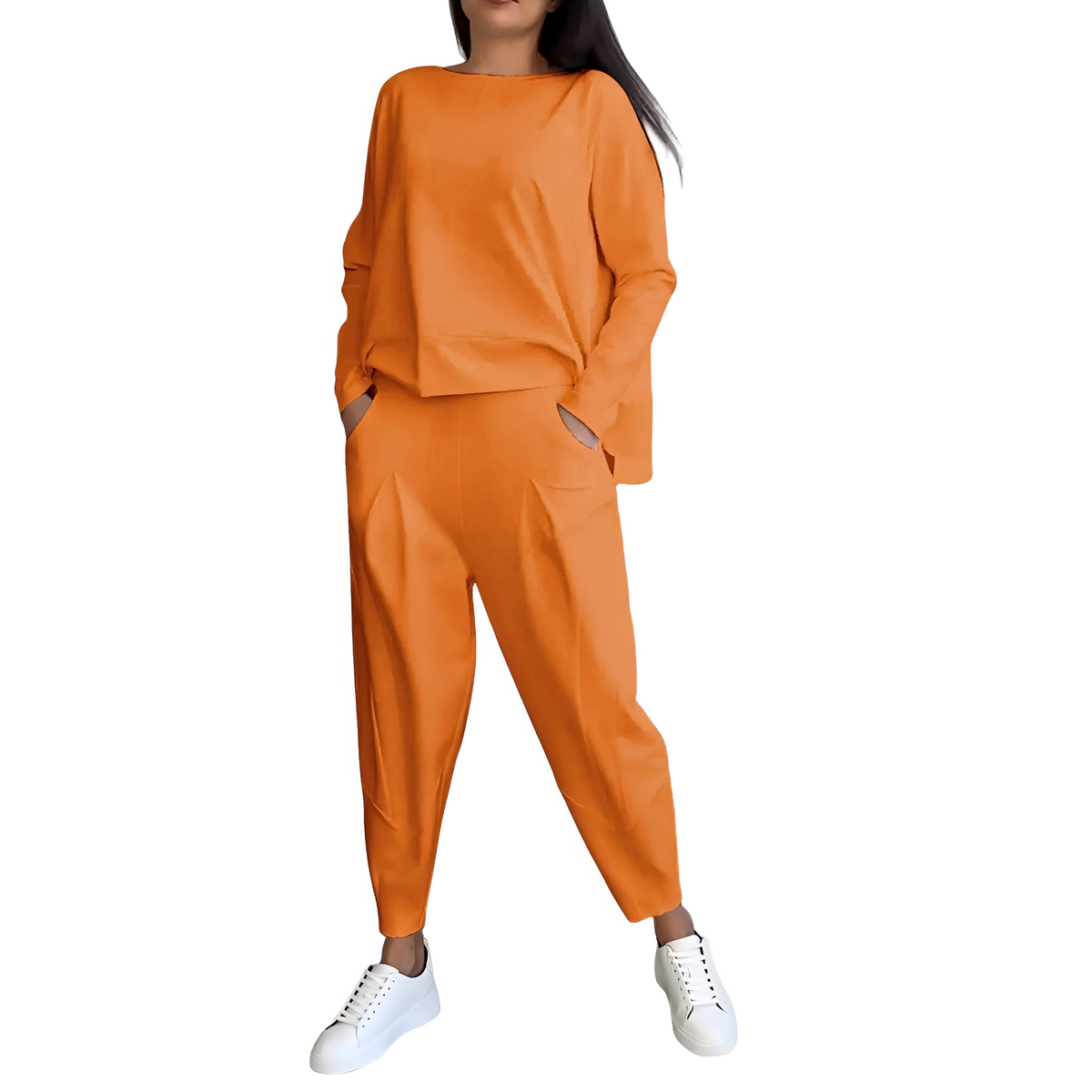 Ensemble femme haut à manches longues et pantalon ajusté coupe décontractée