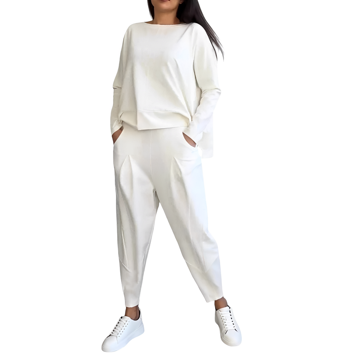 Ensemble femme haut à manches longues et pantalon ajusté coupe décontractée