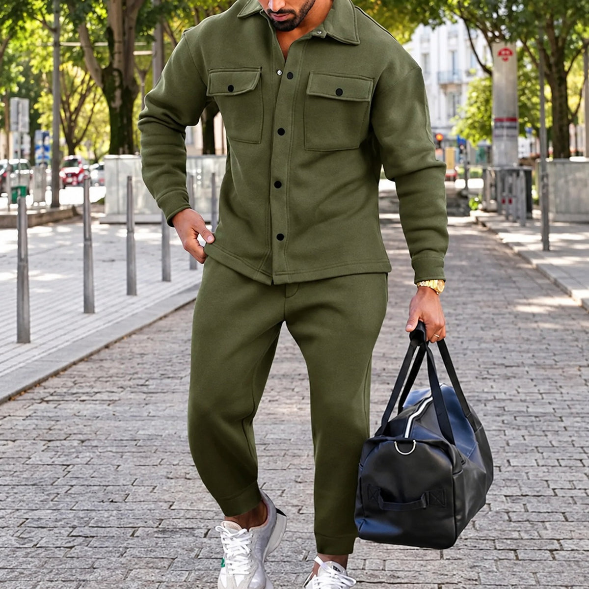 Ensemble homme veste décontractée et pantalon jogger à poches et bouton