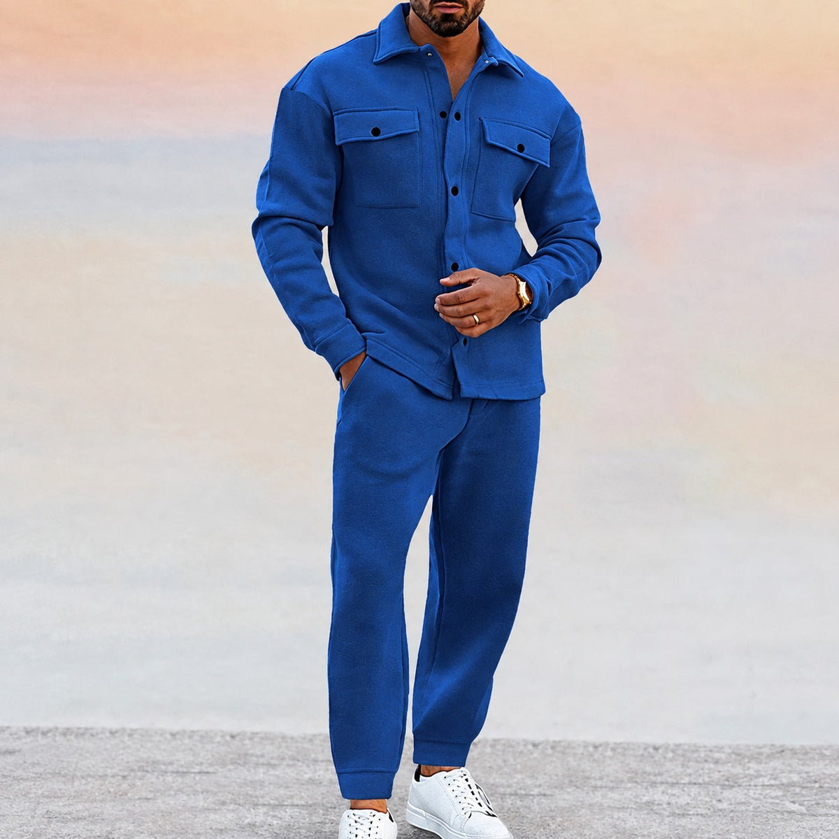 Ensemble homme veste décontractée et pantalon jogger à poches et bouton