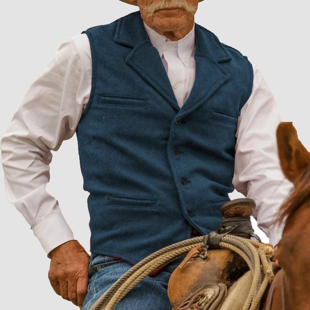 Gilet vintage à motif pied-de-poule pour homme fermeture bouton col à revers