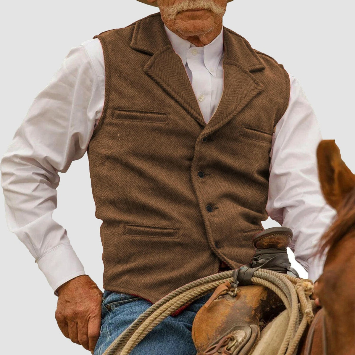 Gilet vintage à motif pied-de-poule pour homme fermeture bouton col à revers