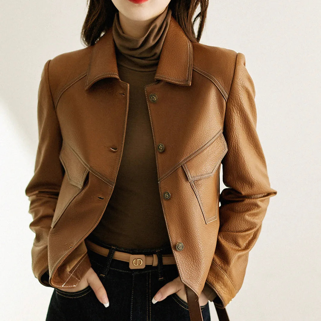 Jacket for Women - Structured Collar with Patch Pockets and Button Closure