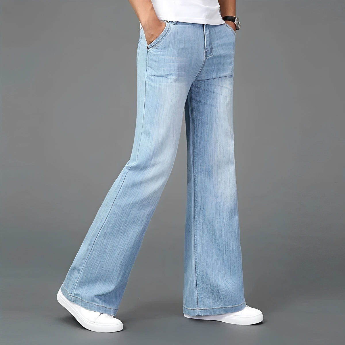 Jean bootcut pour homme avec jambe évasée et multiples poches - coupe décontractée