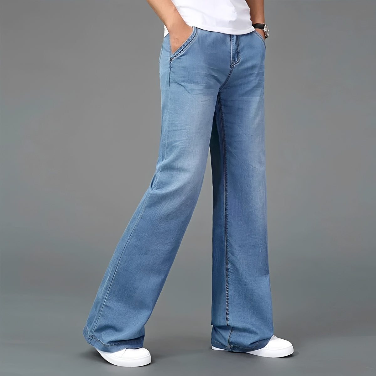 Jean bootcut pour homme avec jambe évasée et multiples poches - coupe décontractée