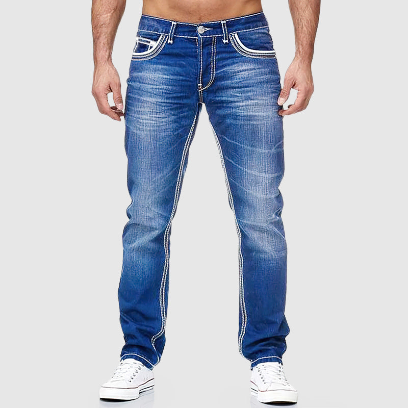 Jeans homme coupe classique à cinq poches taille mi-haute