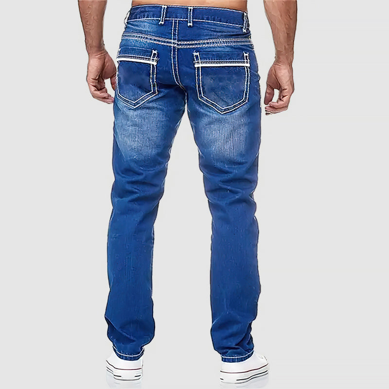 Jeans homme coupe classique à cinq poches taille mi-haute