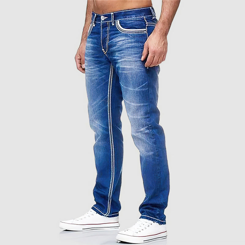 Jeans homme coupe classique à cinq poches taille mi-haute