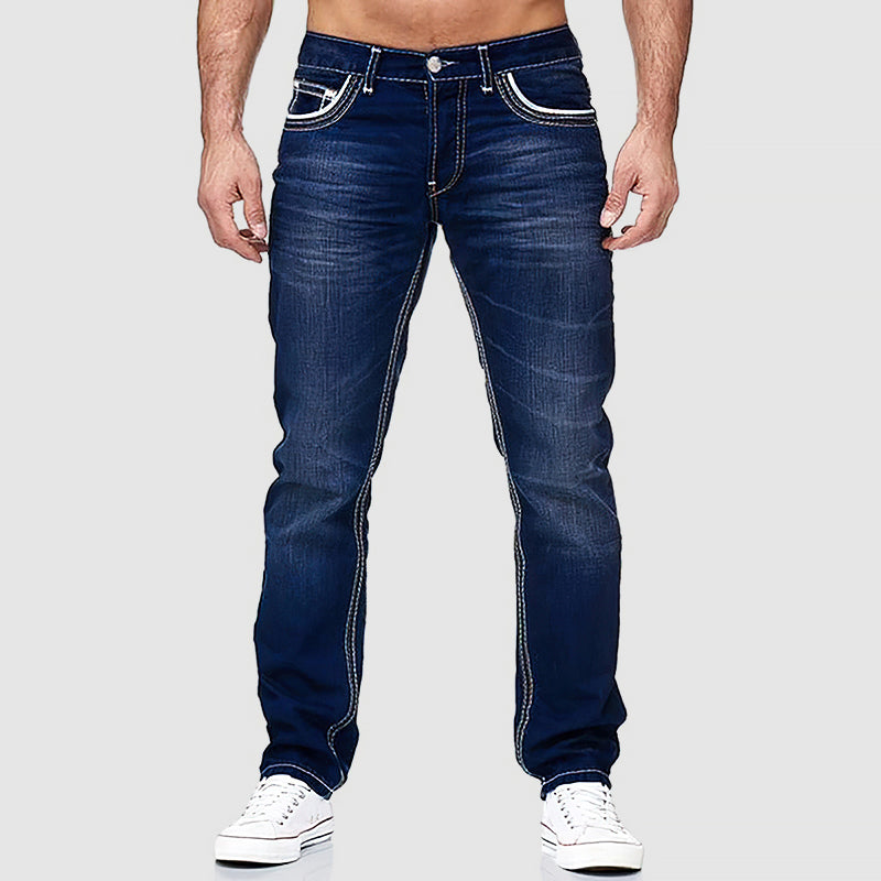 Jeans homme coupe classique à cinq poches taille mi-haute