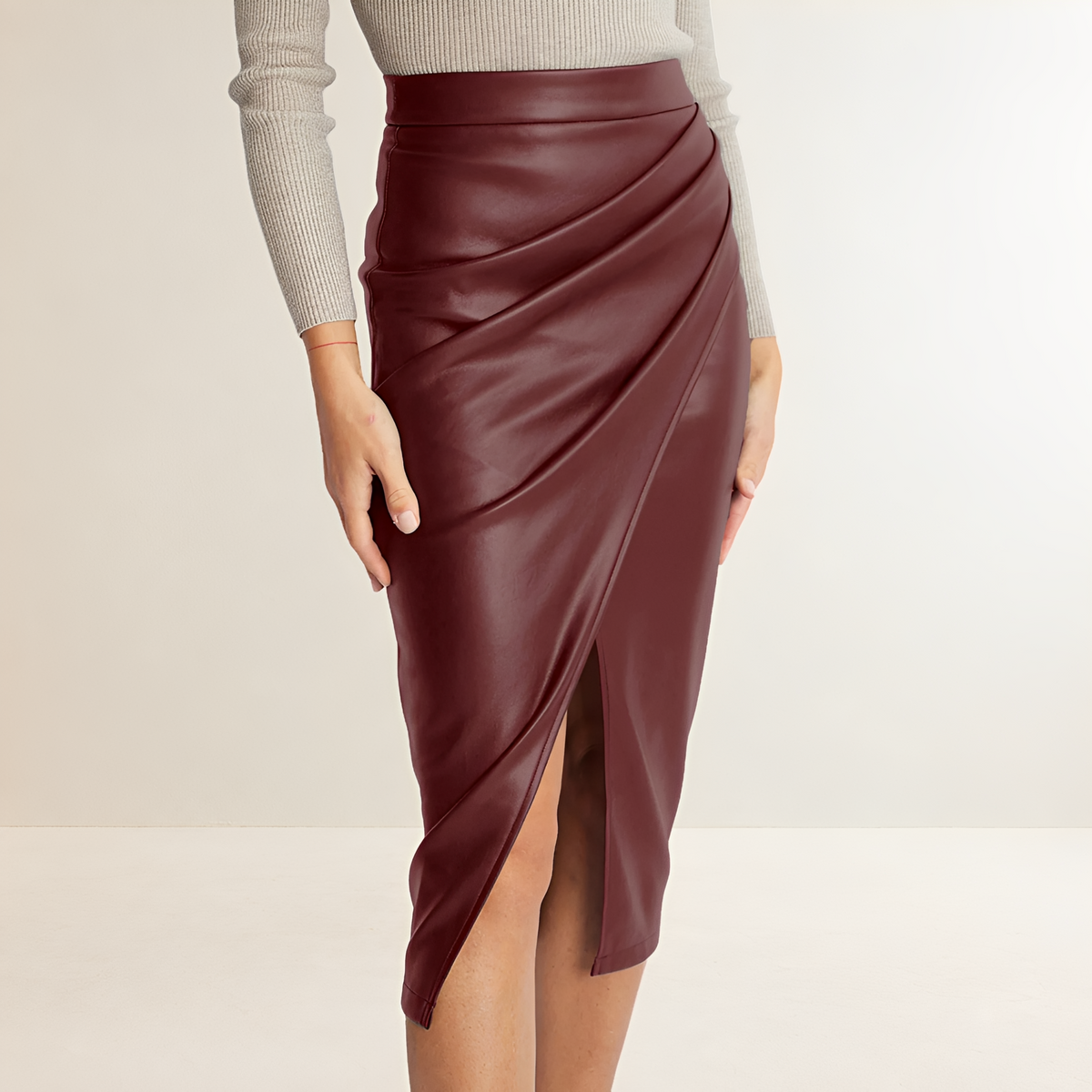 Jupe femme midi plissée taille haute coupe régulière