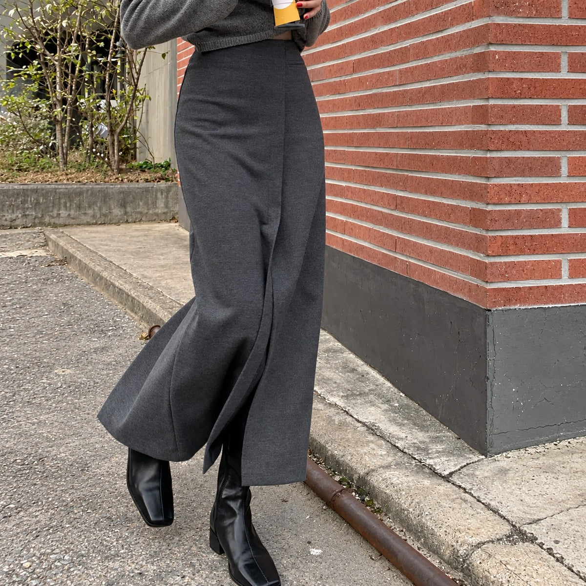 Jupe longue pour femmes à taille haute et fente latérale coupe régulière