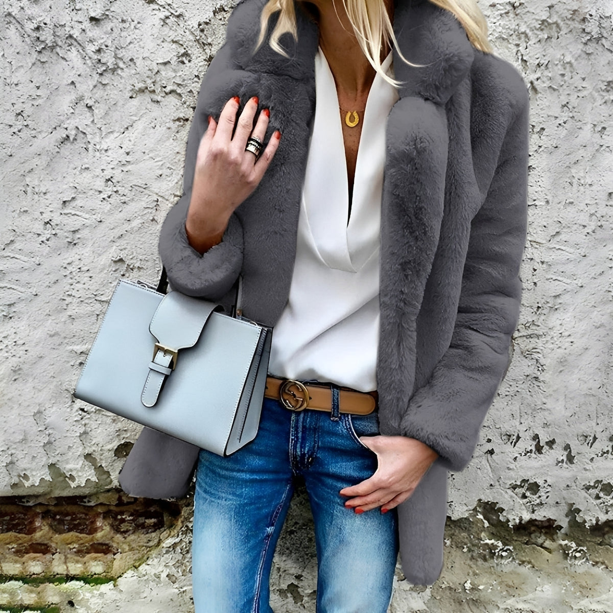 Manteau femme à manches longues, zip, coupe décontractée, col à revers