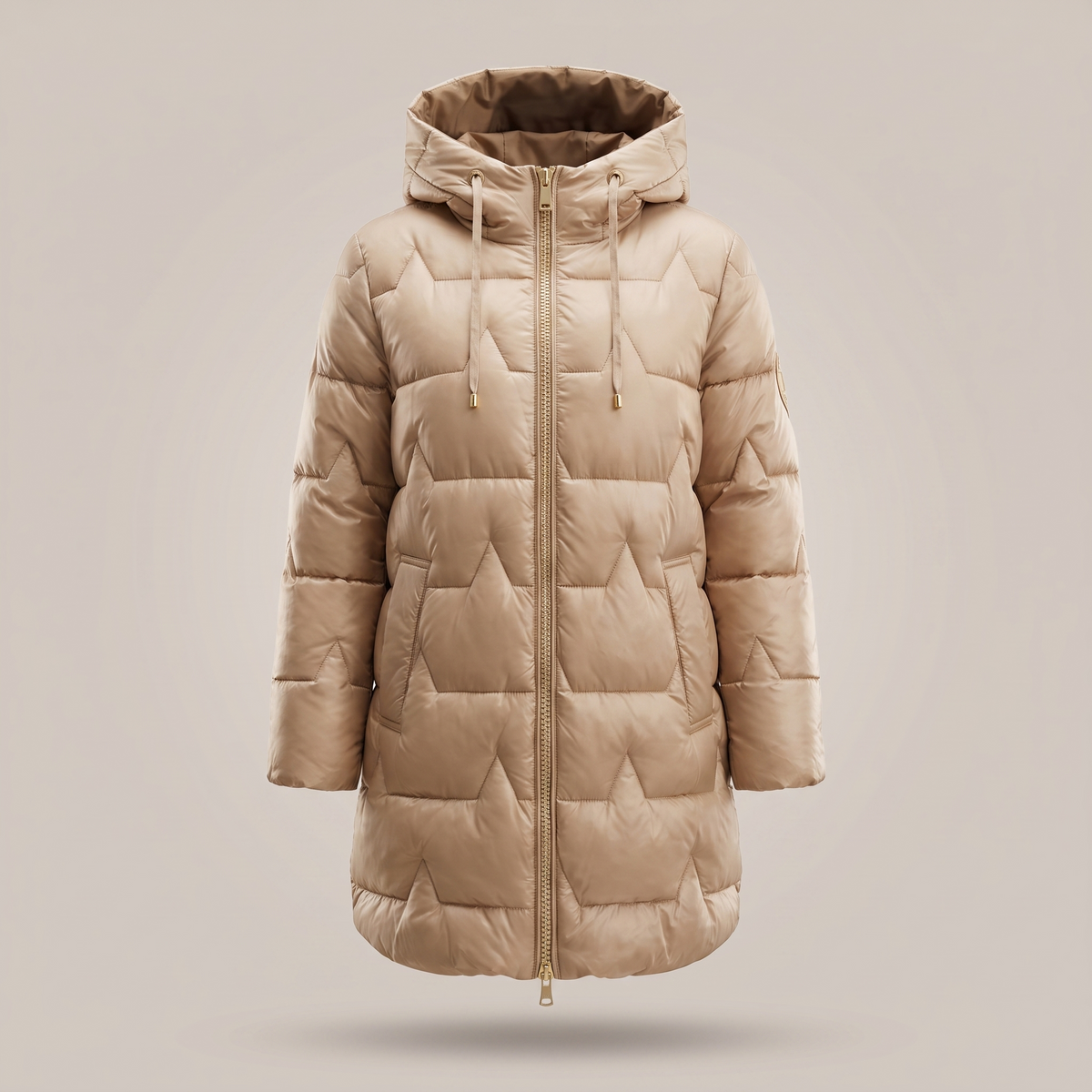 Manteau matelassé pour femmes à capuche longline avec fermeture éclair et coupe élégante