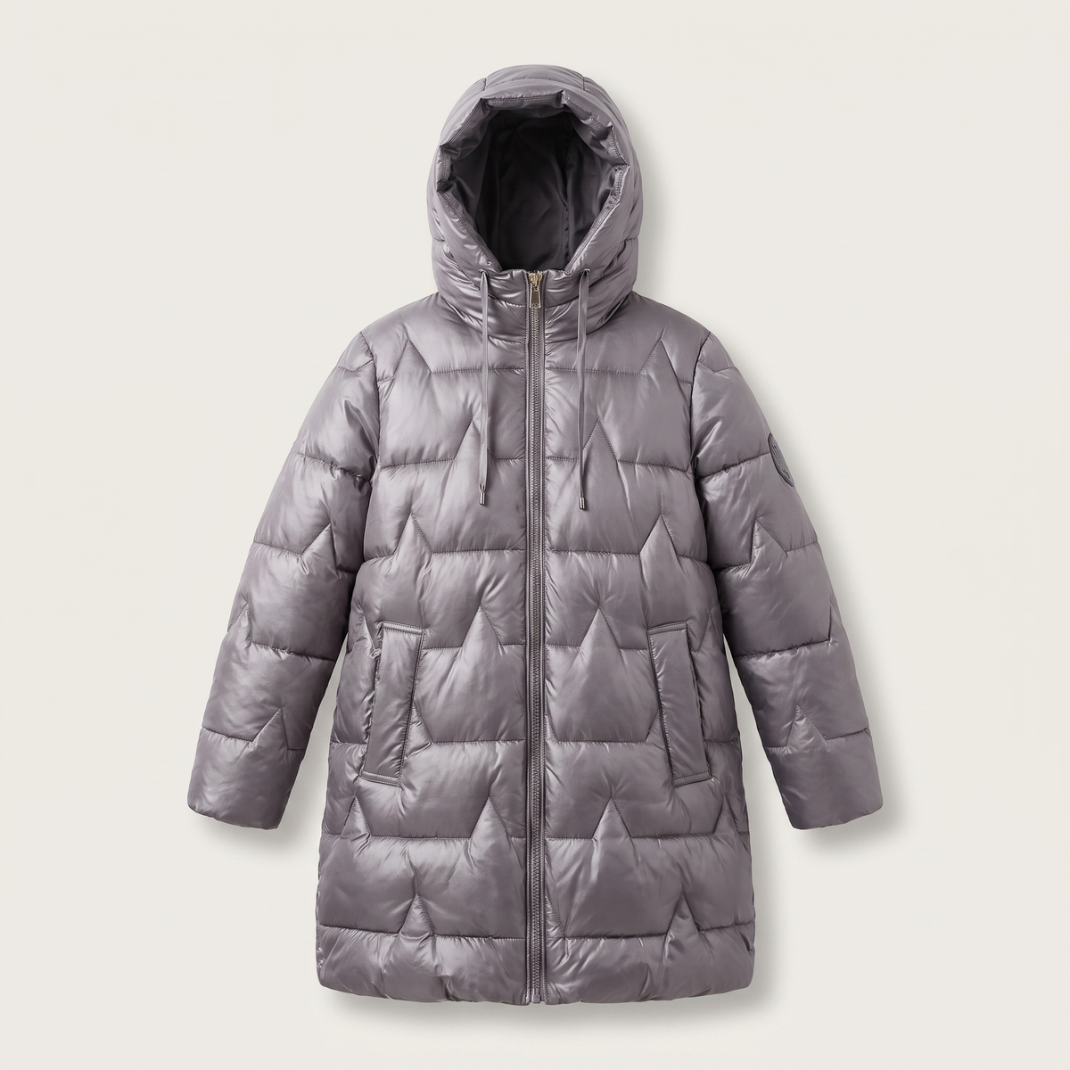 Manteau matelassé pour femmes à capuche longline avec fermeture éclair et coupe élégante