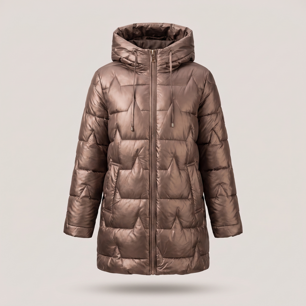 Manteau matelassé pour femmes à capuche longline avec fermeture éclair et coupe élégante