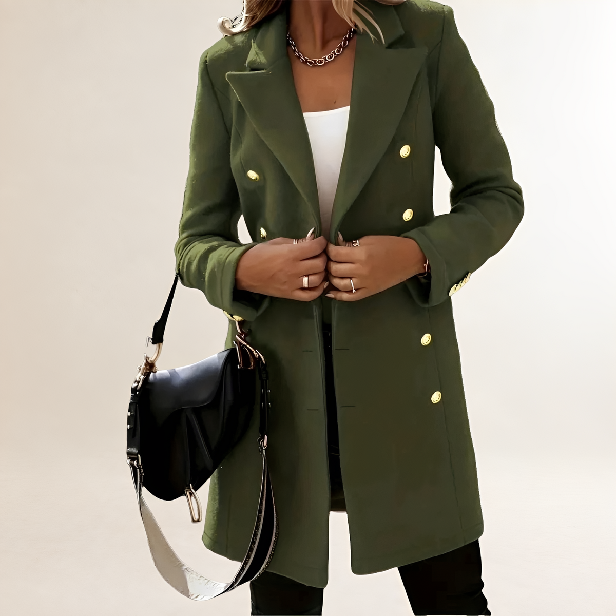 Manteau pour femmes à double boutonnage col classique manches longues coupe ajustée