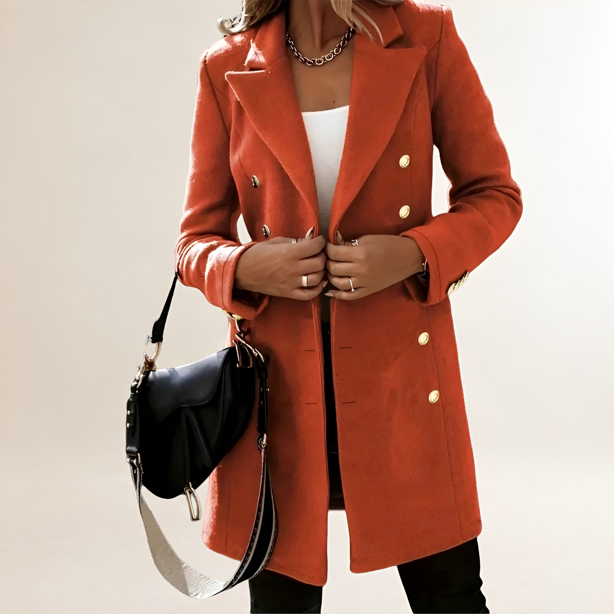 Manteau pour femmes à double boutonnage col classique manches longues coupe ajustée