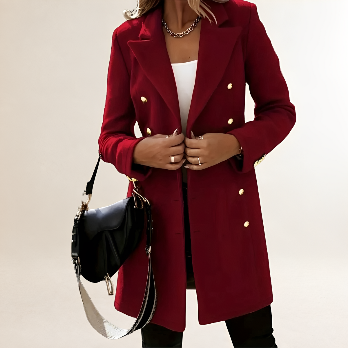 Manteau pour femmes à double boutonnage col classique manches longues coupe ajustée