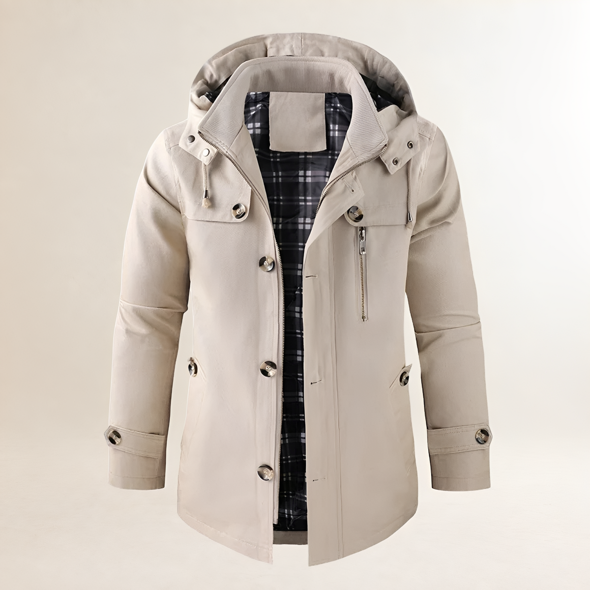 Manteau pour hommes à capuche, boutons, poches multiples, coupe régulière