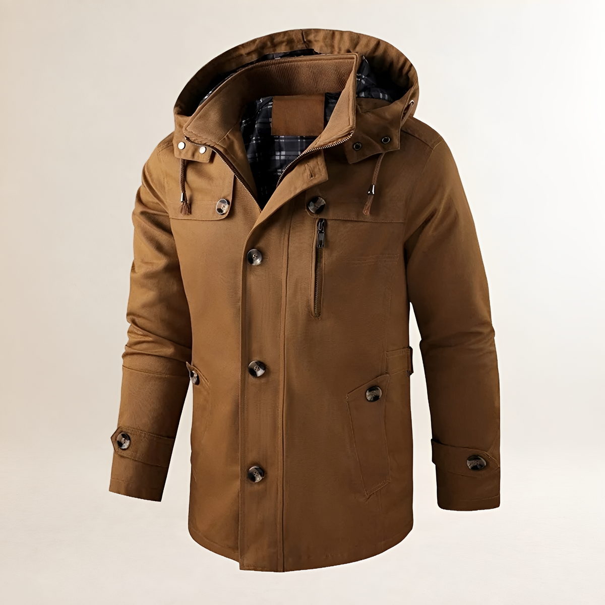 Manteau pour hommes à capuche, boutons, poches multiples, coupe régulière