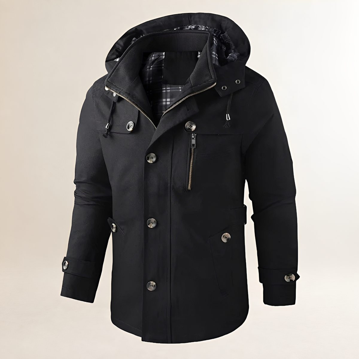 Manteau pour hommes à capuche, boutons, poches multiples, coupe régulière