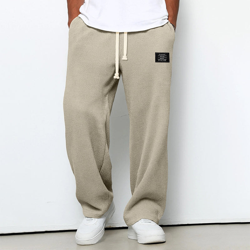 Pantalon jogging homme à texture gaufrée et taille à cordon de serrage - coupe droite